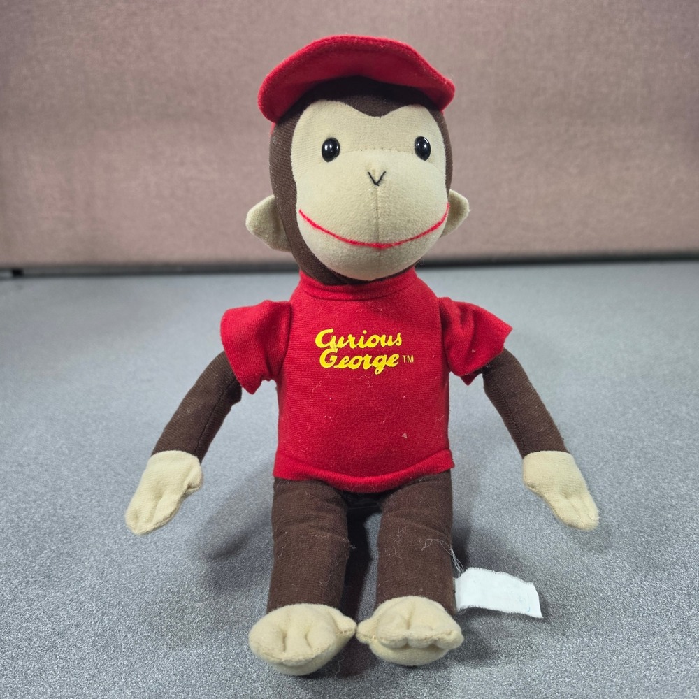 Vintage Curious George Plush Toy Small Red Excellent Stuffed Animal Monkey Cap